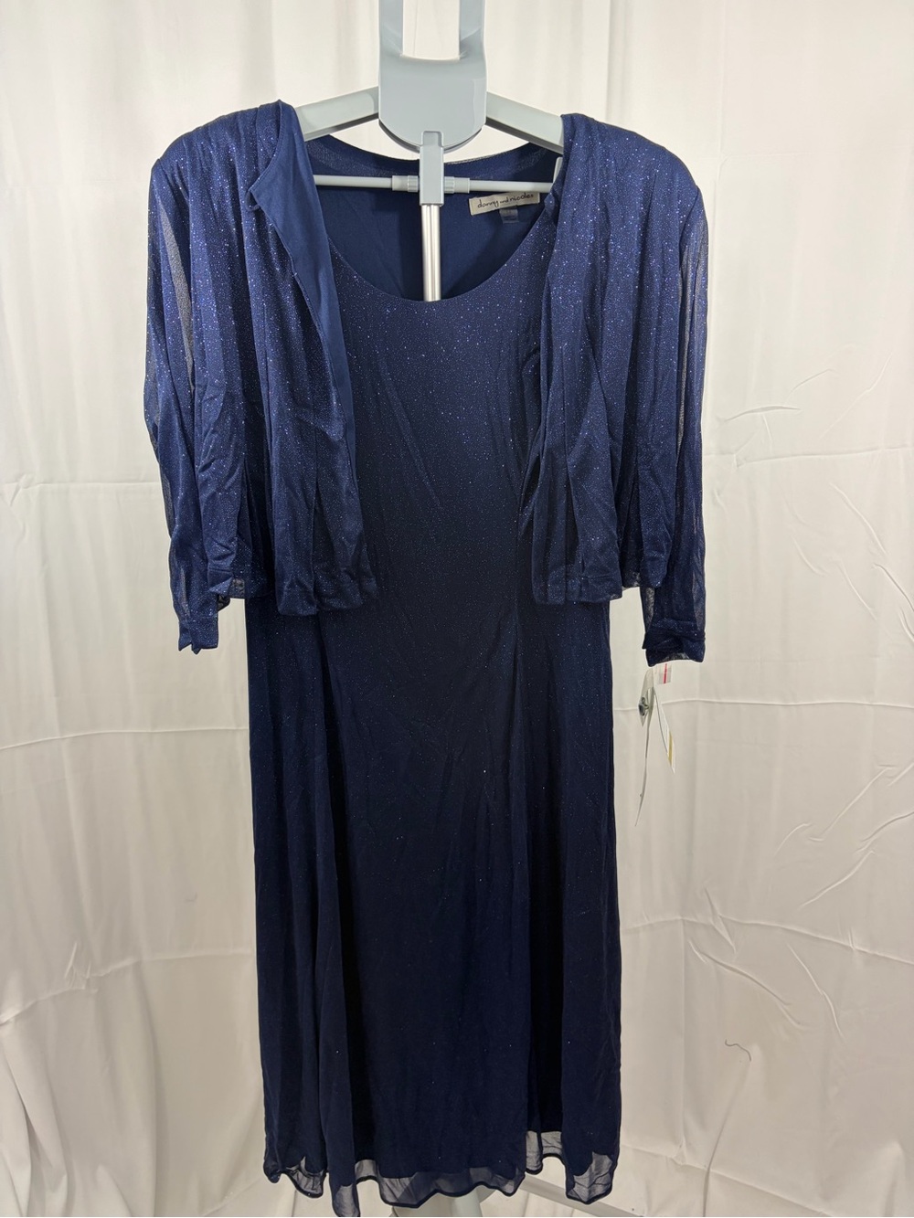 NWT Danny and Nicole Women’s Size 14 Navy Sparkle Evening Dress with Shrug